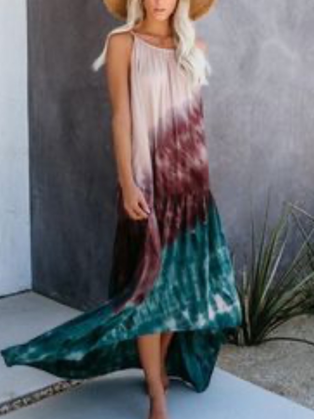 Promesa Tie-Dye Maxi Skirt - Teal, Burgundy & Cream